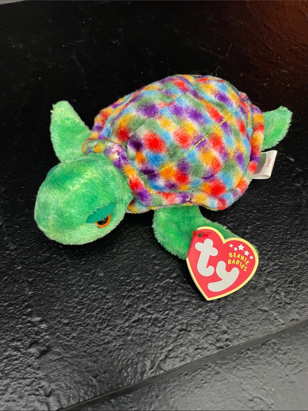 2001 Ty Zoom Multicolor Shell Green Turtle Plush 2002-Tush Tag Clean PE Pellets